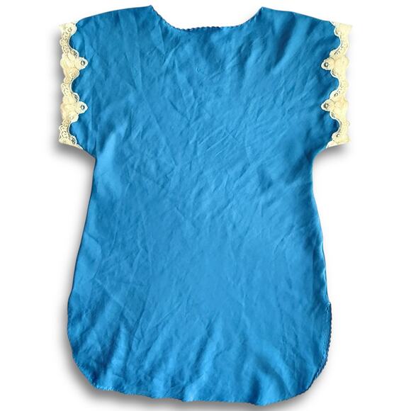 VTG 60s Light Royal Blue Slip Dress Lace Trim Cap Sleeve USA Union Made Small - Picture 4 of 16